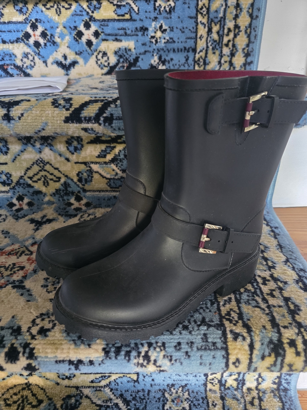 Tommy Hilfiger Black Mid-Calf Rain Booties with Buckle Trim